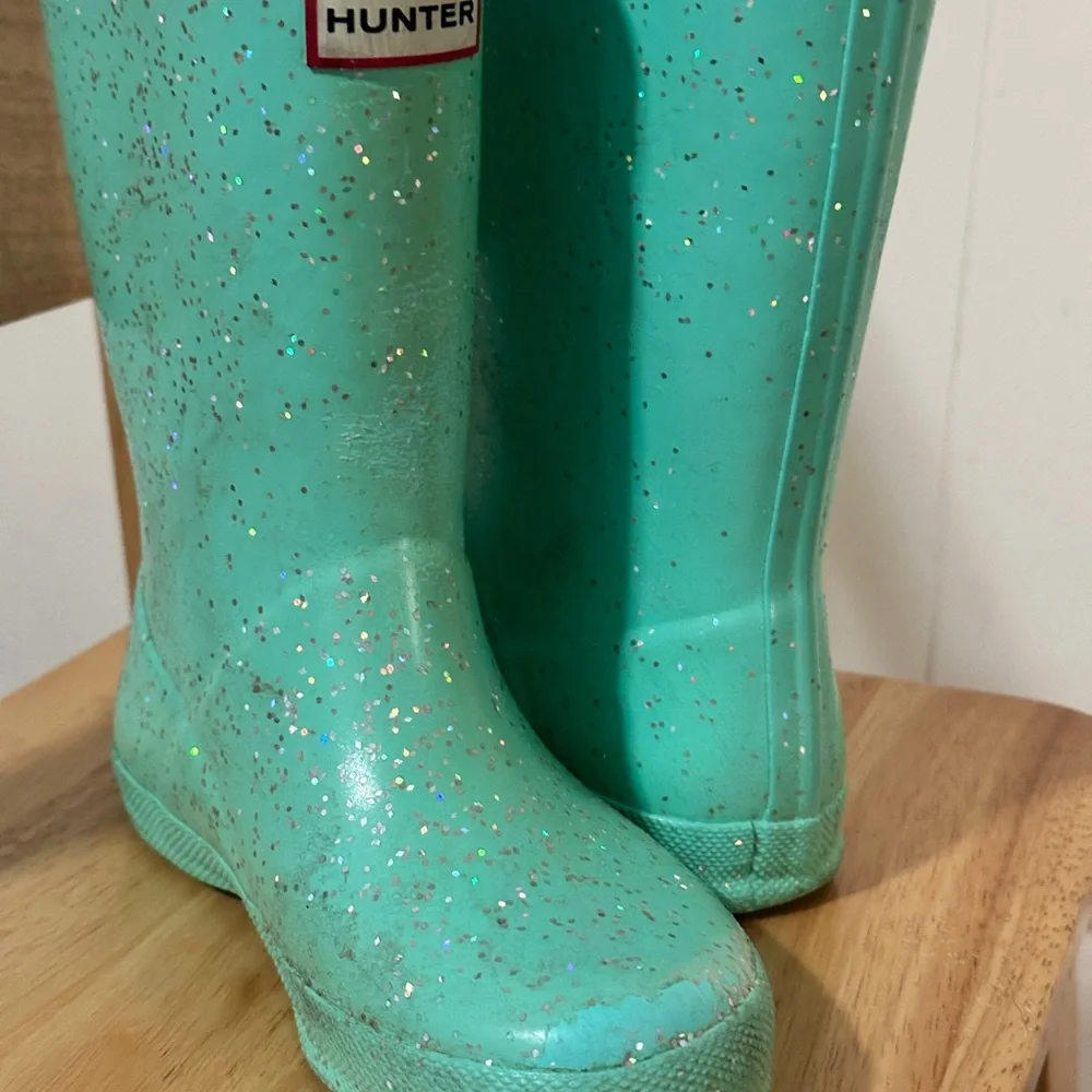 Hunter Kids Mint Green Glitter Rain Boots